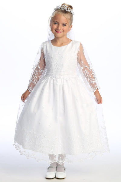 Madeline Communion Dress – Lace Sleeve Holy Communion Tea Length Dress