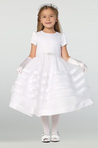 Aurora Tea-Length Satin & Organza Dress - Communion & Special Occasion