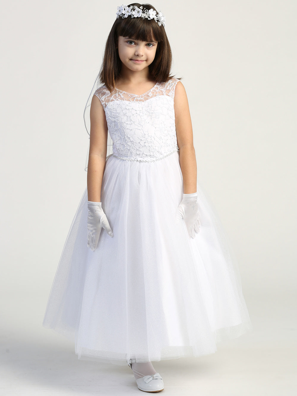 Flower Girl Beaded Lace Dress Tulle Embroidered Lace Communion Dress