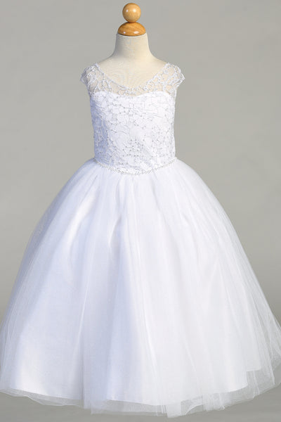Flower Girl Beaded Lace Dress Tulle Embroidered Lace Communion Dress