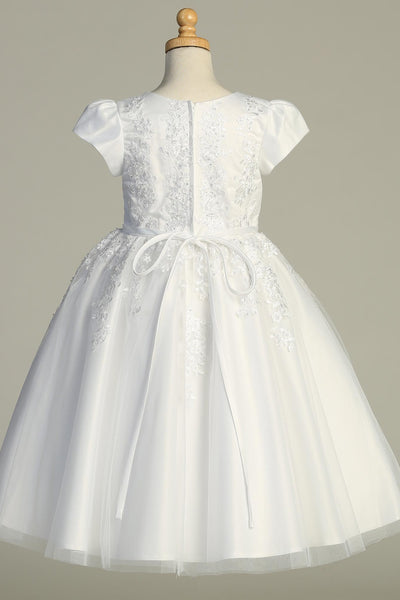 Graceful Cap Sleeve Communion Dress with Embroidered Tulle