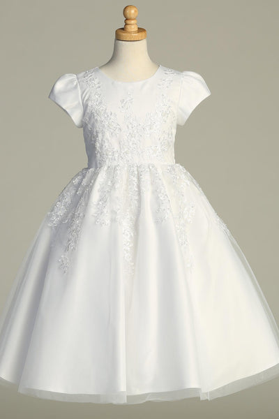 Graceful Cap Sleeve Communion Dress with Embroidered Tulle