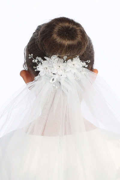 Patsy 24” Kids Veil with Organza Flowers, Crystals & Pearls