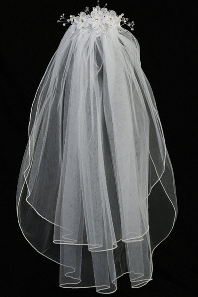 Patsy 24” Kids Veil with Organza Flowers, Crystals & Pearls