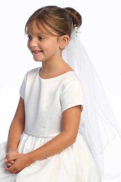 Debbie Kids Communion Veil – Satin Flowers & Pearls on Comb