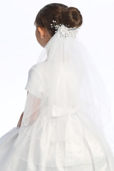 Debbie Kids Communion Veil – Satin Flowers & Pearls on Comb
