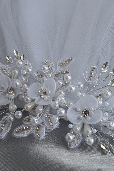 Charlotte Kids Communion Veil – Organza Flowers & Rhinestones