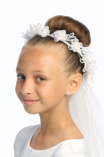 Emma Kids 1st Communion Veil – 24" Satin Rose & Rhinestones