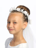 Maddy Kids Communion Veil – 24" Organza Flowers & Pearls