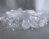 Maddy Kids Communion Veil – 24" Organza Flowers & Pearls