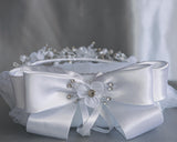 Justine Kids Communion Veil – 24" Organza Flowers & Pearls