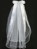 Justine Kids Communion Veil – 24" Organza Flowers & Pearls