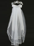 Justine Kids Communion Veil – 24" Organza Flowers & Pearls