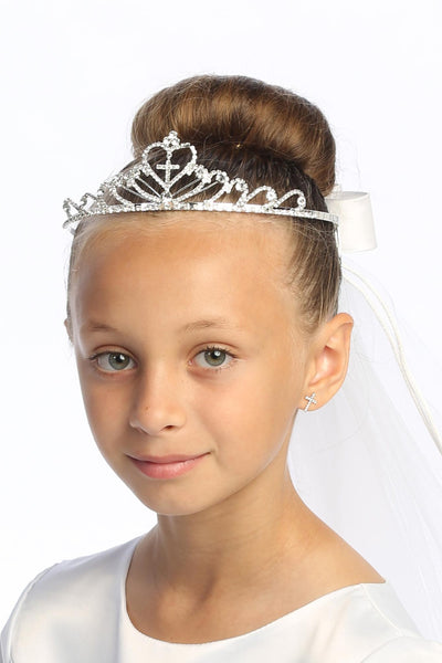 Ivy Kids 24" Veil on Rhinestone Tiara - Satin Bows Back