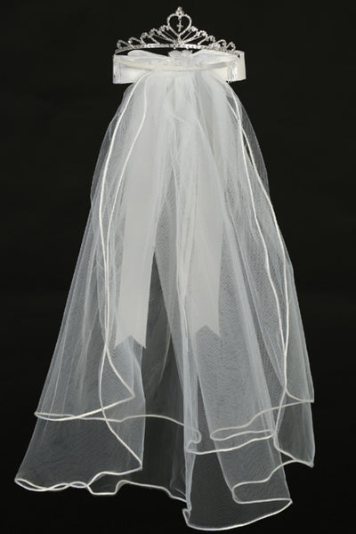Ivy Kids 24" Veil on Rhinestone Tiara - Satin Bows Back