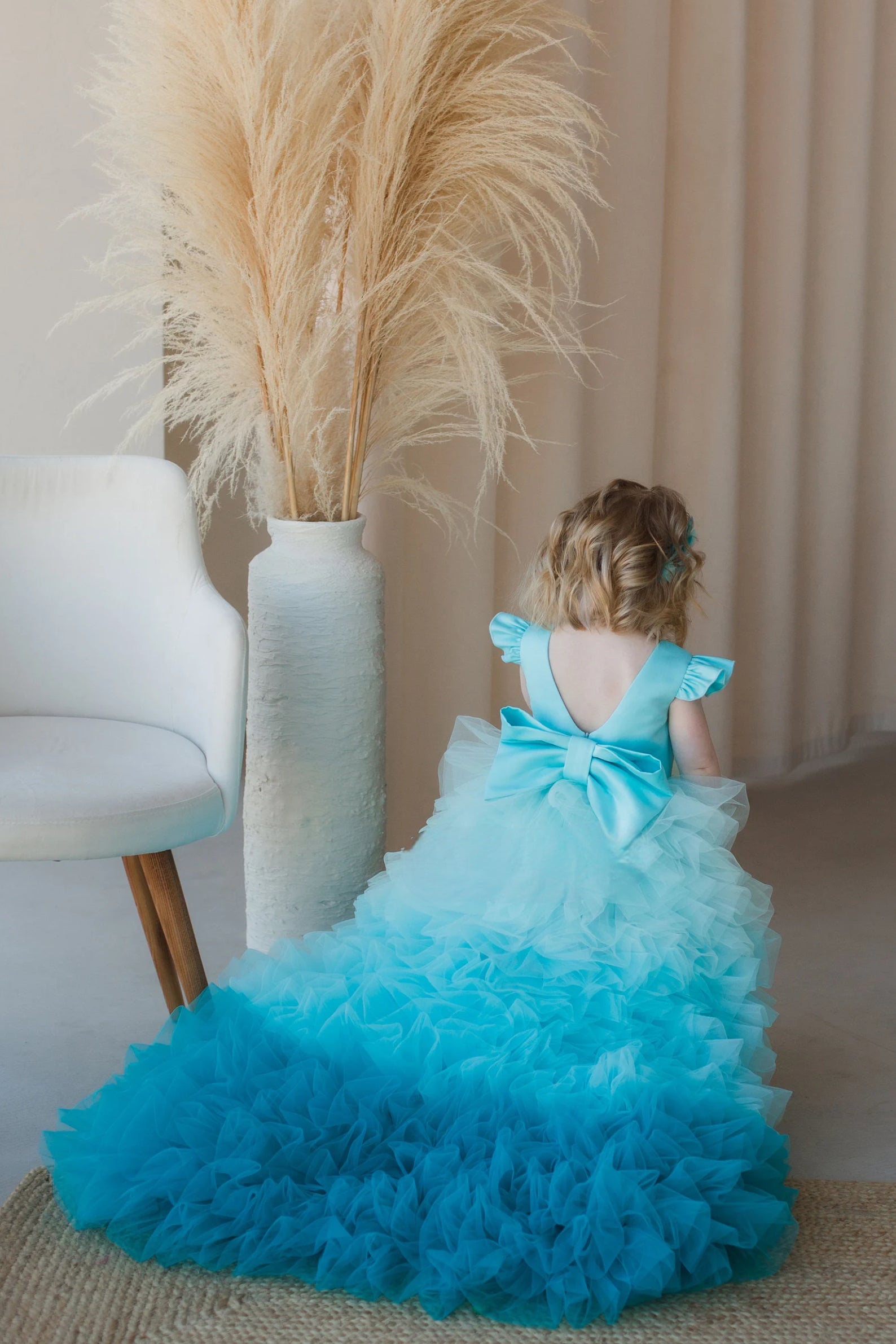 Sage Green Ombre Flower Girl Dress Lily Couture Elegant Kids Gown Turquoise Ombre 10 Tall