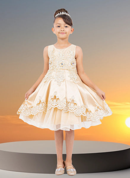 Alina Gold Satin Party Dress for Girls – Special Occasion Champagne / 6