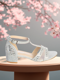 Girls Glitter Block Heel Dress Sandals – Rose Gold, Silver, or White