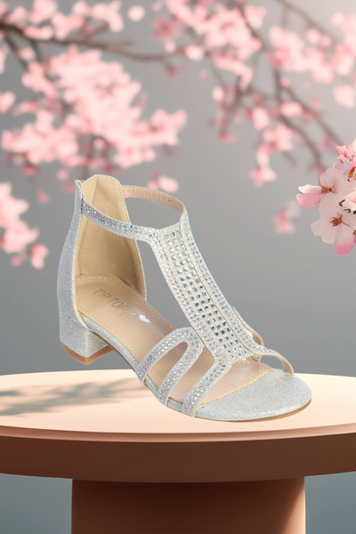 Girls Sparkle Block Heel Sandals - Rose Gold or Silver