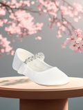 Girls Ivory or White Flat with Rhinestone Strap