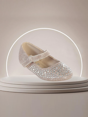 Girls Glitter Mary Jane Dress Shoes – Rose Gold or Silver | Sizes 2–8
