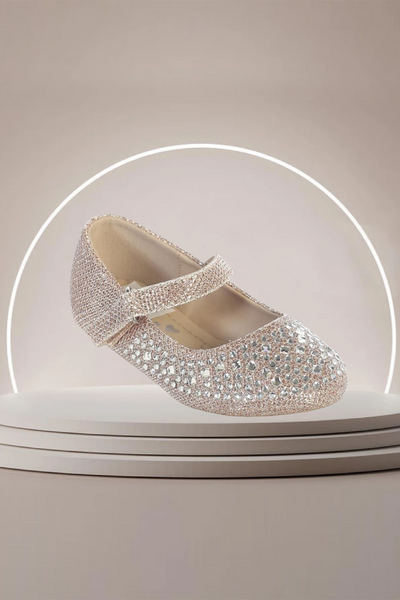 Girls Glitter Mary Jane Dress Shoes – Rose Gold or Silver | Sizes 2–8