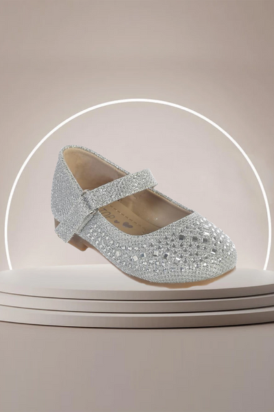 Girls Glitter Mary Jane Dress Shoes – Rose Gold or Silver | Sizes 2–8