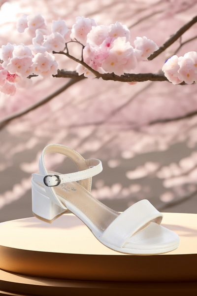 Girls Ivory or White Dress Sandals – Block Heel | Party & Communion