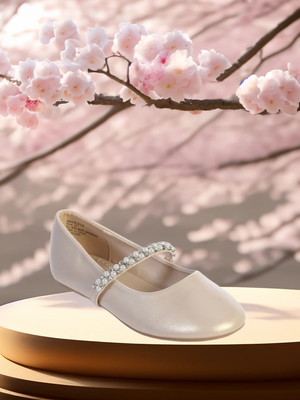 Girls Pearl Strap Ballet Flat – Communion, Flower Girl & Party Shoe