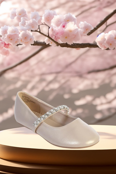 Girls Pearl Strap Ballet Flat – Communion, Flower Girl & Party Shoe