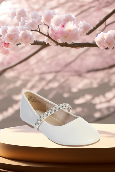 Girls Pearl Strap Ballet Flat – Communion, Flower Girl & Party Shoe