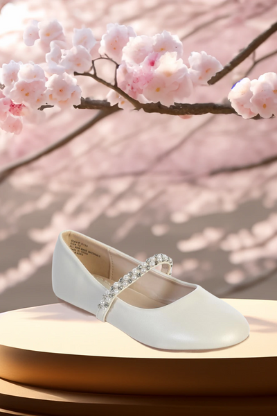 Girls Pearl Strap Ballet Flat – Communion, Flower Girl & Party Shoe