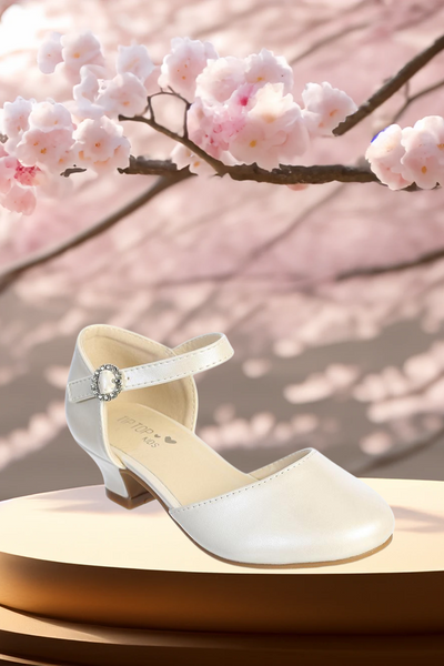 Girls Ivory or White Dress Shoe with Crystal Buckle