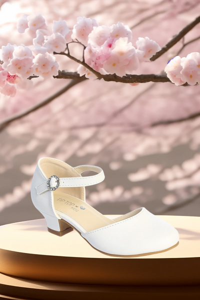 Girls Ivory or White Dress Shoe with Crystal Buckle