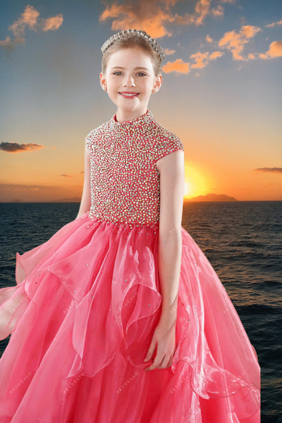 Hot Pink Beaded Ball Gown for Girls – Pageant & Special Occasion