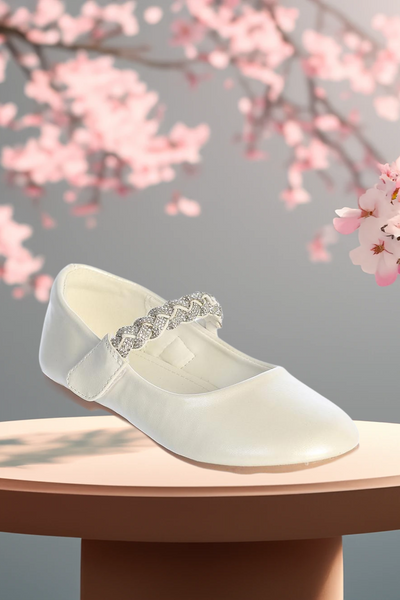 Girls Ivory or White Flat with Rhinestone Strap
