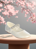 Girls Ivory or White Flat with Rhinestone Strap