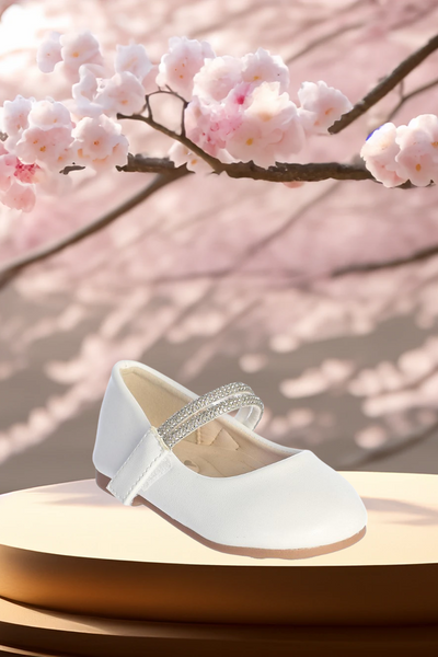 Gold or White Girls' Dress Shoes with Rhinestone Strap