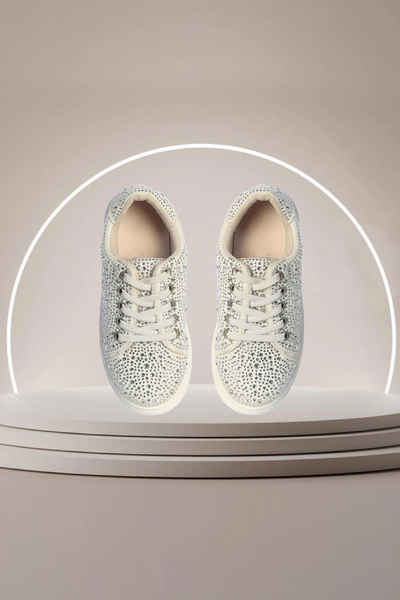 Girls Rhinestone Dress Sneakers – White Sparkle Comfort