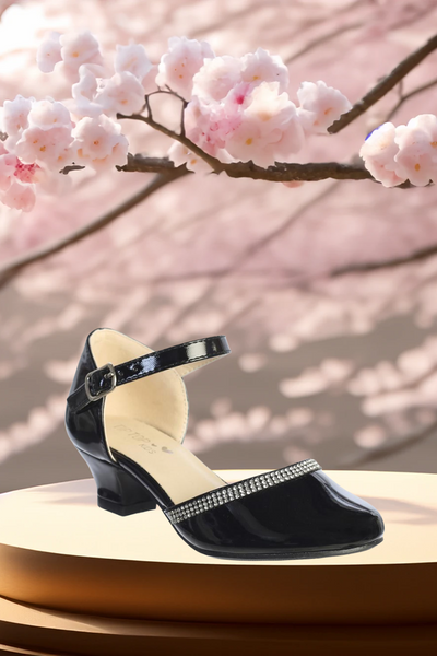 Girls Dress Shoes with Rhinestone Strap – Black or White