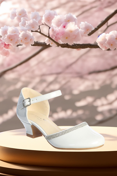 Girls Dress Shoes with Rhinestone Strap – Black or White