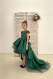 Emerald Couture High Low Pageant Gown with Train
