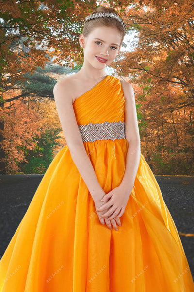 Brydealo Couture One-Shoulder Orange Pageant Dress
