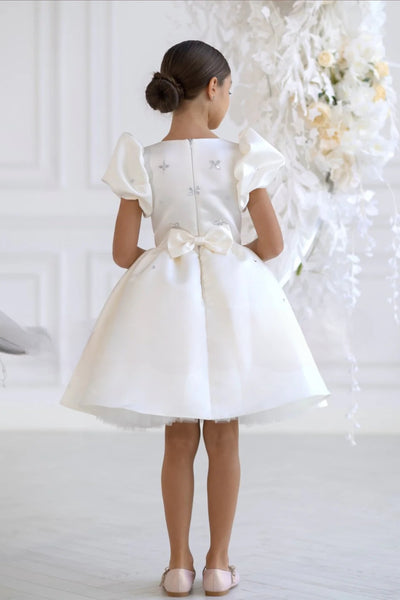 Arabella Luxe Bow Dress - Ivory Puff Sleeve Special Occasion