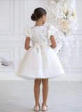 Arabella Luxe Bow Dress - Ivory Puff Sleeve Special Occasion