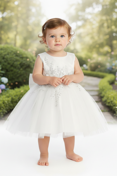 Baby White or Ivory Glitter Flower Girl Dress 6M-24M