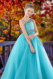 Turquoise One-Shoulder Girls Pageant Dress – Brydealo Couture