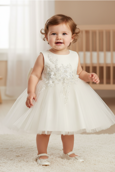 Baby White or Ivory Glitter Flower Girl Dress 6M-24M