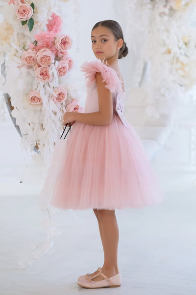 Evangelina Feather Blossom Dress – Blush Couture Girls’ Special Occasion Gown