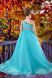 Turquoise One-Shoulder Girls Pageant Dress – Brydealo Couture